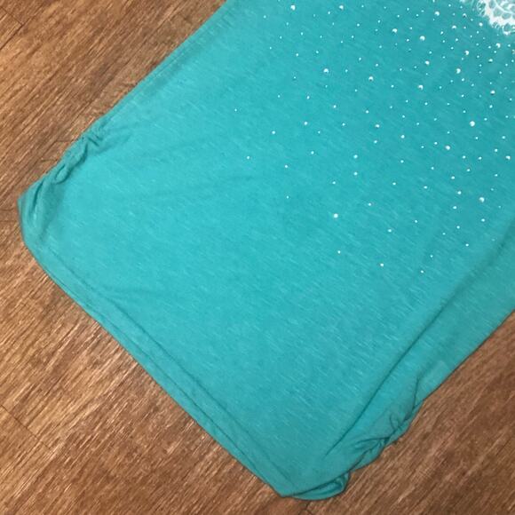 Vanity Green White Floral Sheer Lace Rhinestones Blouse Size Small - Picture 3 of 11